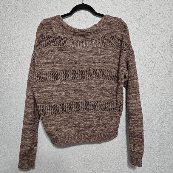 Daytrip Womens Brown Striped Knit Button Up Cardigan Sweater Size S Neutral Boho - Picture 2 of 5